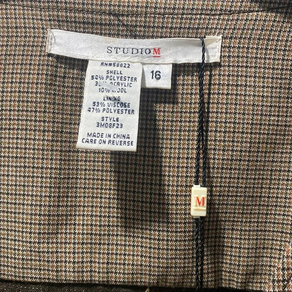 Studio M New Brown Wool Blend 3/4 Sleeves Collarless Blazer Jacket Size 16 - Picture 4 of 12